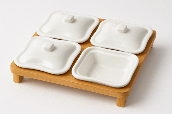 طقم سيراميك 4قطع قاعدة خشب