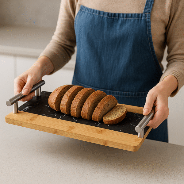 صينية خشب شكل رخامي مستطيلة