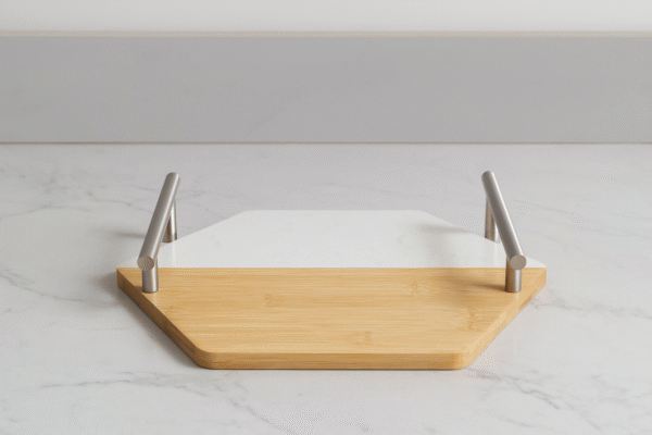 صينية خشب رخامي بيد استانلس