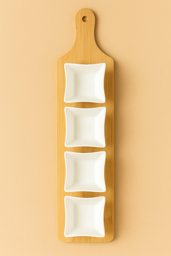 طقم سيراميك 4قطع قاعدة خشب